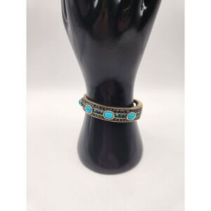 Heidi Daus Turquoise Purple Crystal Bronze Tone Hinged Bangle Bracelet READ